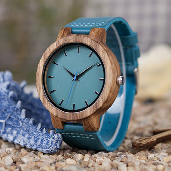 BOBO BIRD wood wristwatch with blue watchband