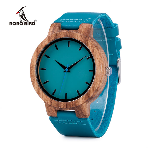 BOBO BIRD wood wristwatch with blue watchband