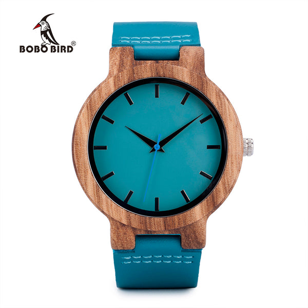 BOBO BIRD wood wristwatch with blue watchband