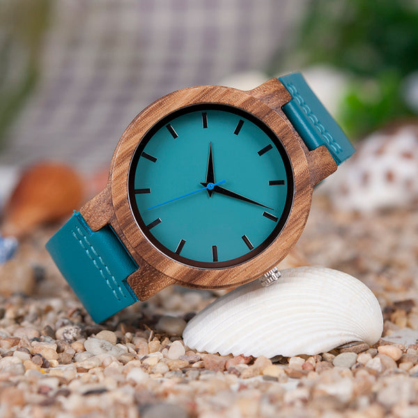 BOBO BIRD wood wristwatch with blue watchband