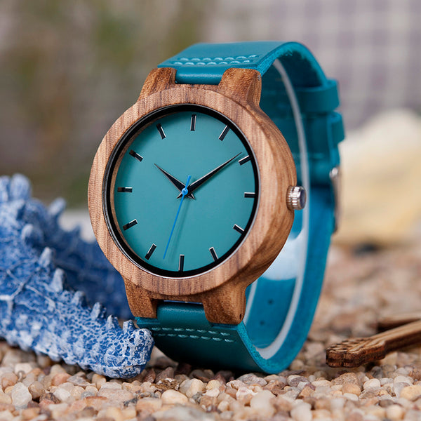 BOBO BIRD wood wristwatch with blue watchband