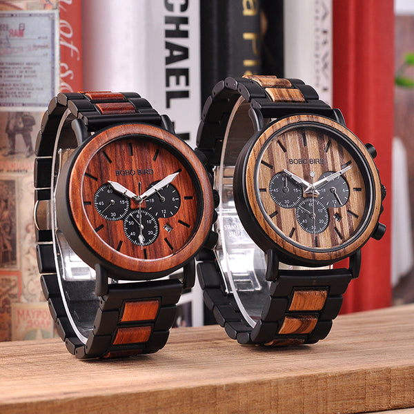 Wood Men Watch Top Brand for Luxury Stylish Watch Wood Stainless Steel Chronograph Military