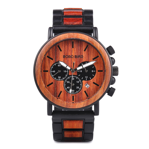 Wood Men Watch Top Brand for Luxury Stylish Watch Wood Stainless Steel Chronograph Military