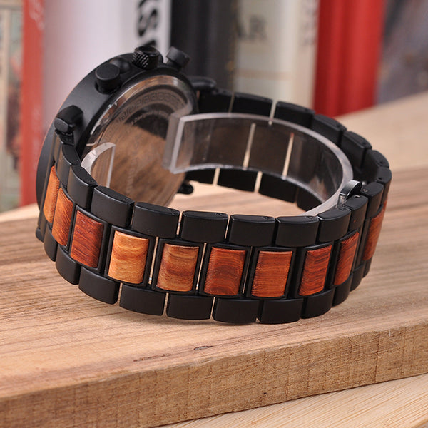 Wood Men Watch Top Brand for Luxury Stylish Watch Wood Stainless Steel Chronograph Military