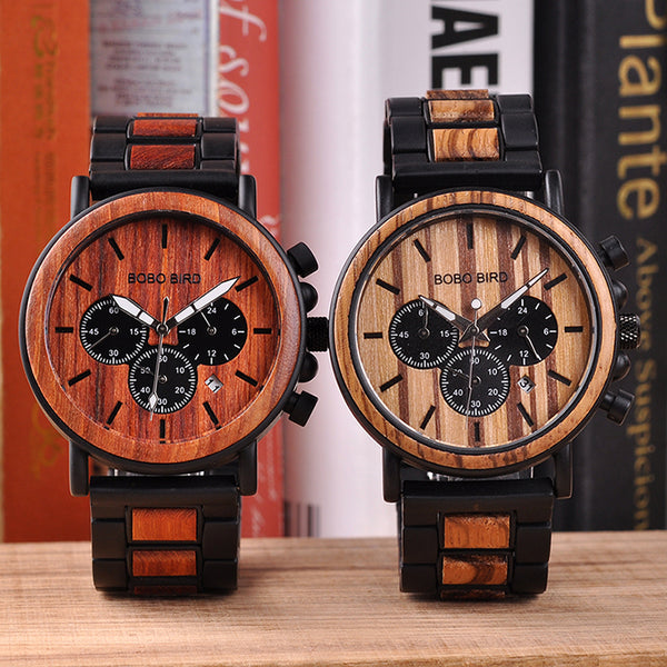 Wood Men Watch Top Brand for Luxury Stylish Watch Wood Stainless Steel Chronograph Military