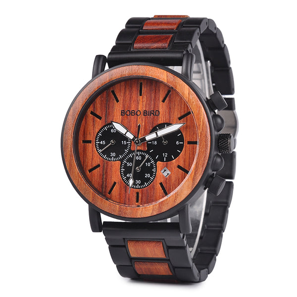 Wood Men Watch Top Brand for Luxury Stylish Watch Wood Stainless Steel Chronograph Military