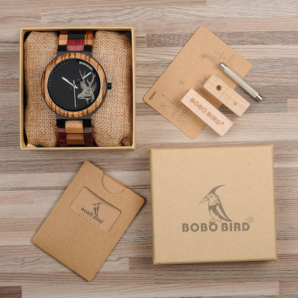 BOBO BIRD multicoloured men wooden wrist watch with deer head printing