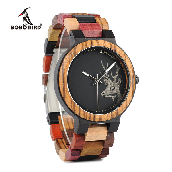 BOBO BIRD multicoloured men wooden wrist watch with deer head printing
