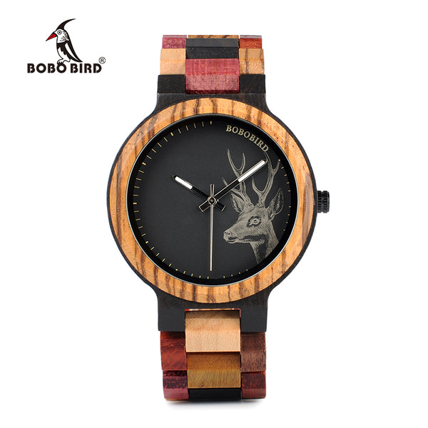 BOBO BIRD multicoloured men wooden wrist watch with deer head printing