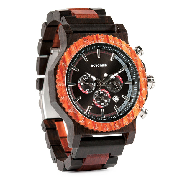 Big face luxury stop watch custom logo wood wristwatch fashion lovers wood watch