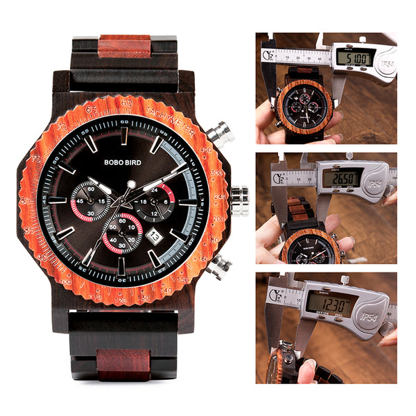 Big face luxury stop watch custom logo wood wristwatch fashion lovers wood watch