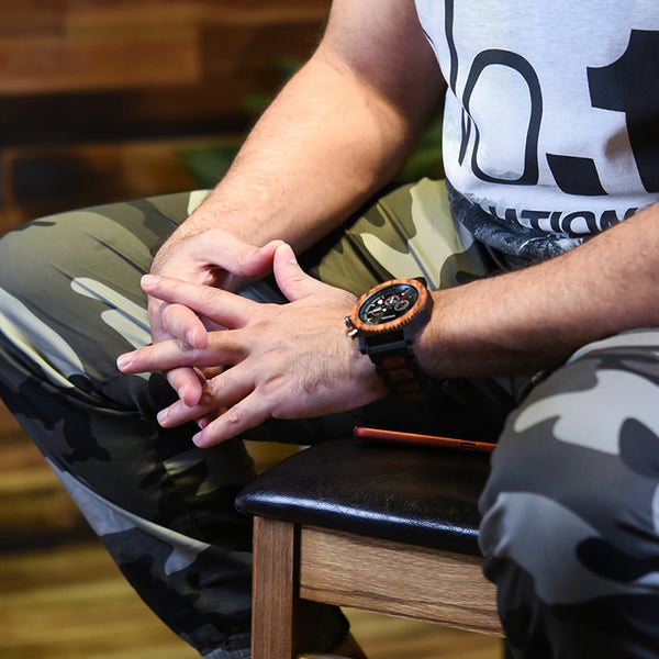 Big face luxury stop watch custom logo wood wristwatch fashion lovers wood watch