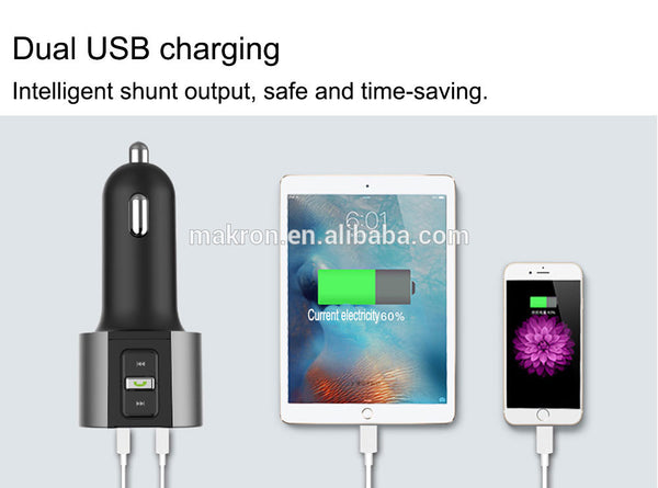 Bluetooth Car Kit Handsfree FM Transmitter Wireless A2DP Support USB Disk MP3 Player Dual USB 5V/3.4A Car Charger