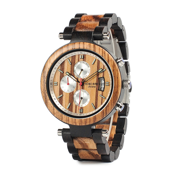 Classic handmade wood watches for men with Chronograph quartz watches