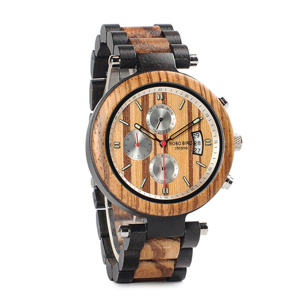 Classic handmade wood watches for men with Chronograph quartz watches
