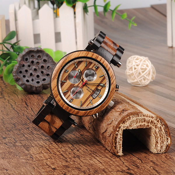 Classic handmade wood watches for men with Chronograph quartz watches
