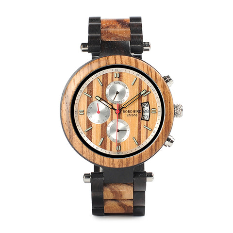 Classic handmade wood watches for men with Chronograph quartz watches