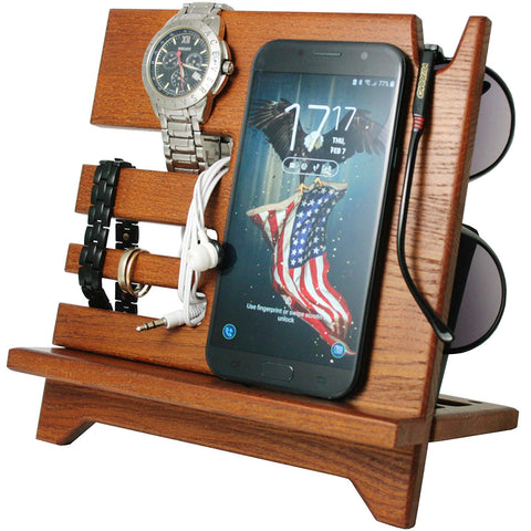 Wooden Docking Station for Men - Nightstand Organizer with Coaster - Charges Phone and Holds Keys, Wallet, Glasses, Ring,