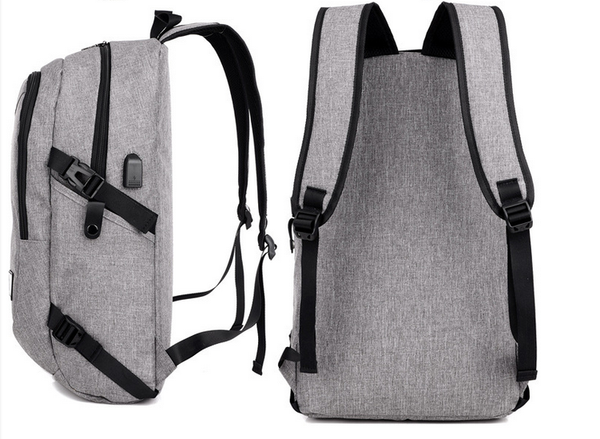 Men Grey Shcool Bag School Backpack USB Battery Charging Backpack
