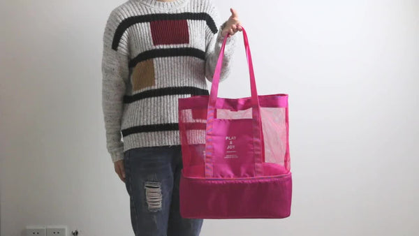 Mesh Beach Bag Tote with Built-in Insulated Cooler