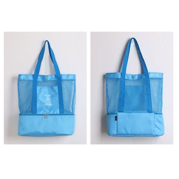 Mesh Beach Bag Tote with Built-in Insulated Cooler