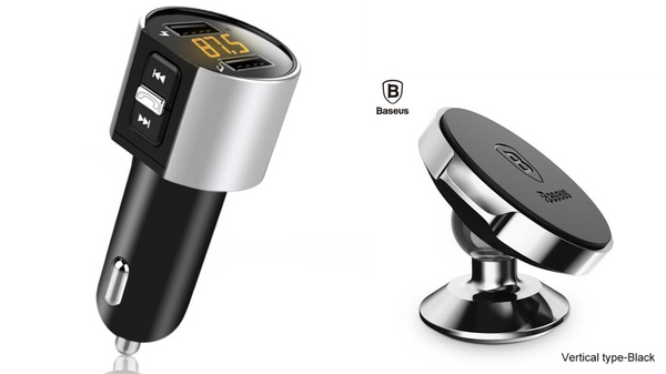 Bluetooth Car Kit Hands free FM Transmitter and Cell phone holder bundle