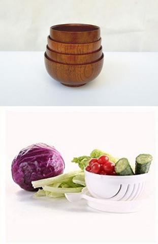 Salad bundle Whole Wooden Bowl multiple sizes Noodle Bowl Tableware and cutter bowl