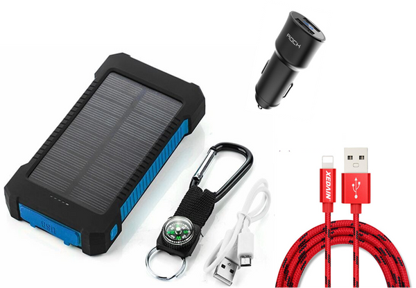 Power bank Combo With Braided Lighting Charger Cable, Dual USB Car Charger and 30000mah double USB power bank