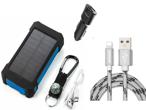 Power bank Combo With Braided Lighting Charger Cable, Dual USB Car Charger and 30000mah double USB power bank