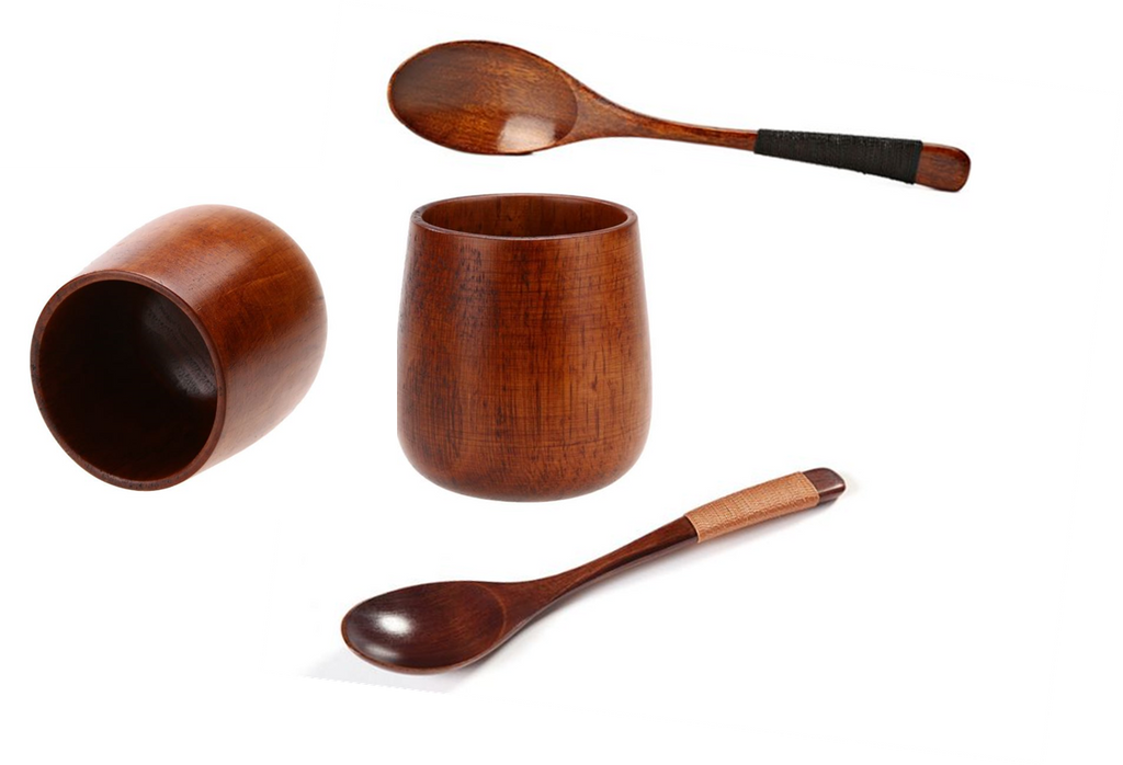 Bundle of Japan Style Handmade Natural Spruce w/ 2pcs Large Long Handled Wooden Spoon