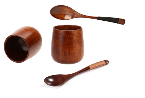 Bundle of Japan Style Handmade Natural Spruce w/ 2pcs Large Long Handled Wooden Spoon