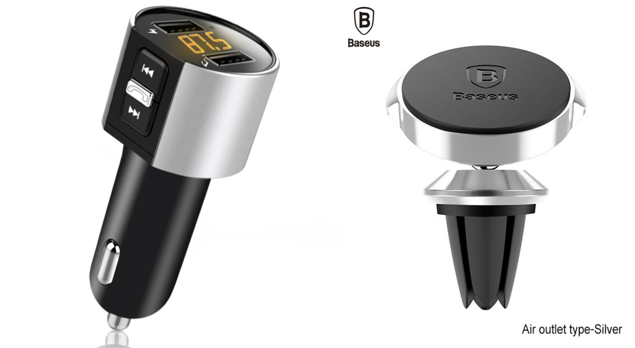 Bluetooth Car Kit Hands free FM Transmitter and Cell phone holder bundle