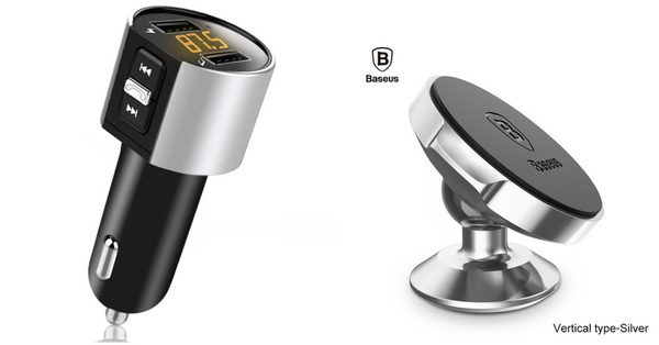 Bluetooth Car Kit Hands free FM Transmitter and Cell phone holder bundle