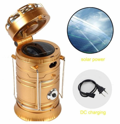 Solar Rechargeable LED Camping Lantern Light with Fan USB Output for Phone