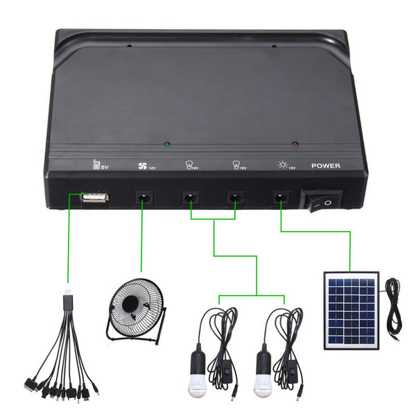 8W solar power lighting system kits 12V and 5V for LED bulb, DC fan and mobile phone charging
