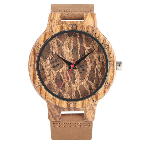 Creative Simple Wood Watches Men's Zebra/Cork Slag/Broken Leaves Face Wrist Watch Original Wooden Bamboo Male Clock Relogio 2017