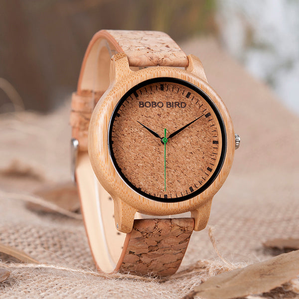BOBO BIRD Watches Lovers Bamboo Watches Cork Strap Quartz Wristwatche