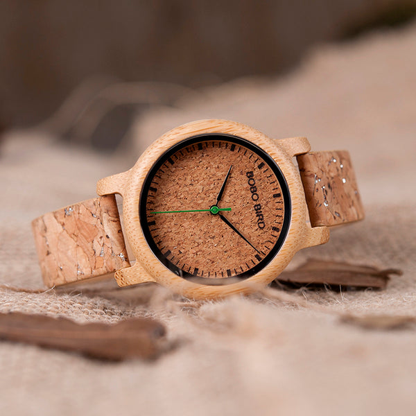 BOBO BIRD Watches Lovers Bamboo Watches Cork Strap Quartz Wristwatche