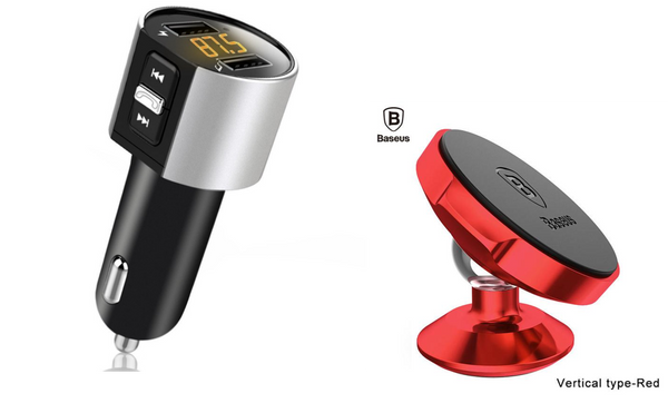 Bluetooth Car Kit Hands free FM Transmitter and Cell phone holder bundle